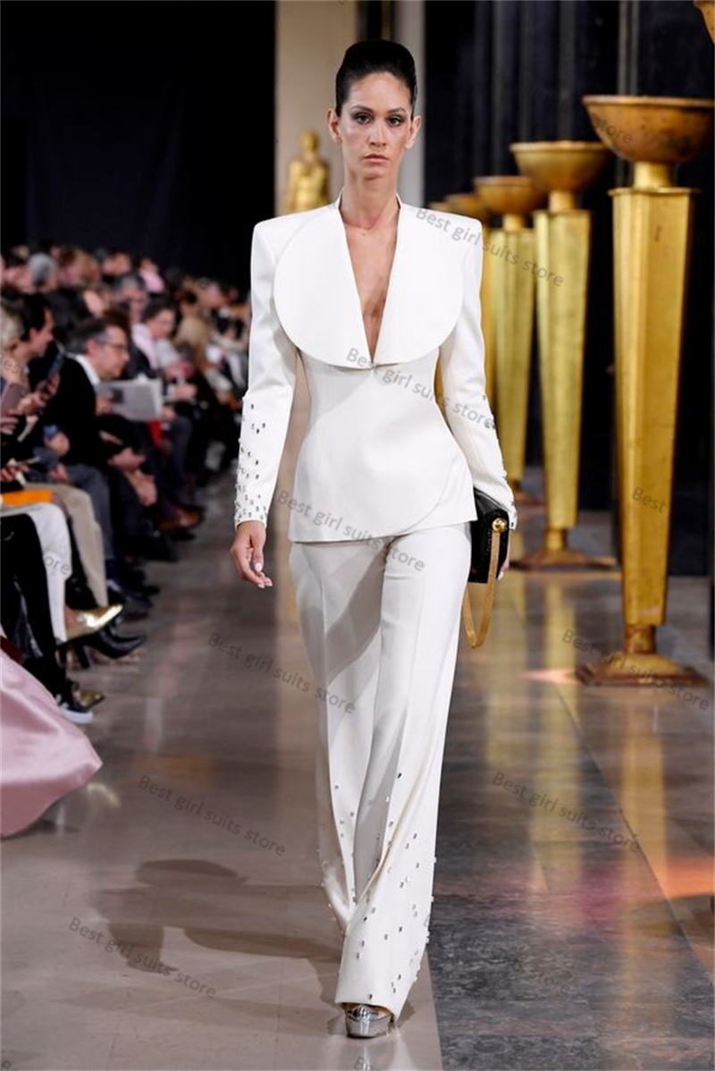 Women Formal Wear Tailor - Elegancki biały damska komplet garniturów 2-częściowa