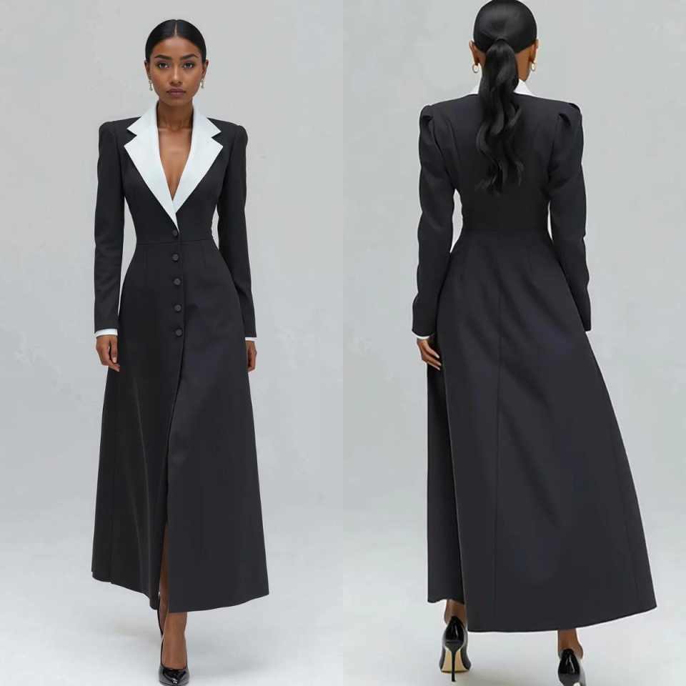 Women Formal Wear With Tie - Długa damska marynarka w kształcie litery