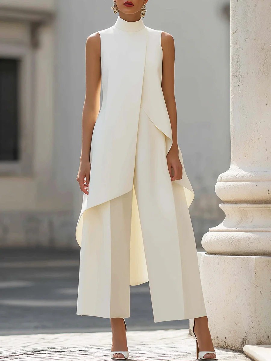 Women'S Formal Wear With Pants - Damski zestaw dwuczęściowy: bezrękawnik z wysokim