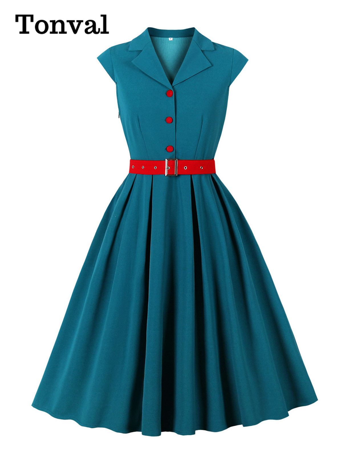 Women'S Red Formal Wear - Sukienka letnia Tonval z klapką, krótkim