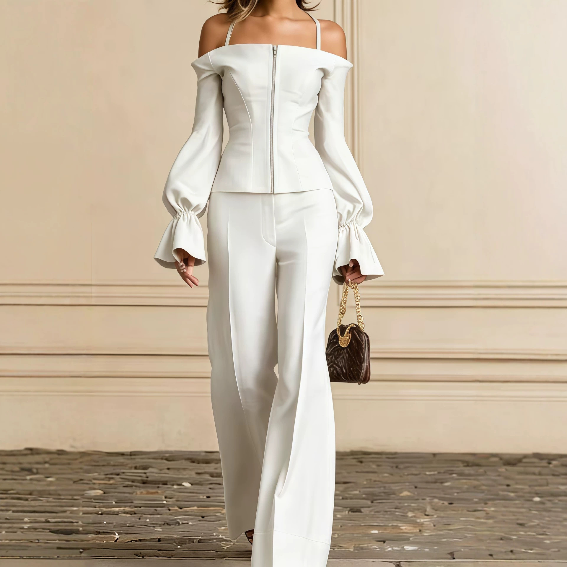Women'S Formal Wear With Pants - Dwuczęściowy zestaw spodni damski: jednolity top