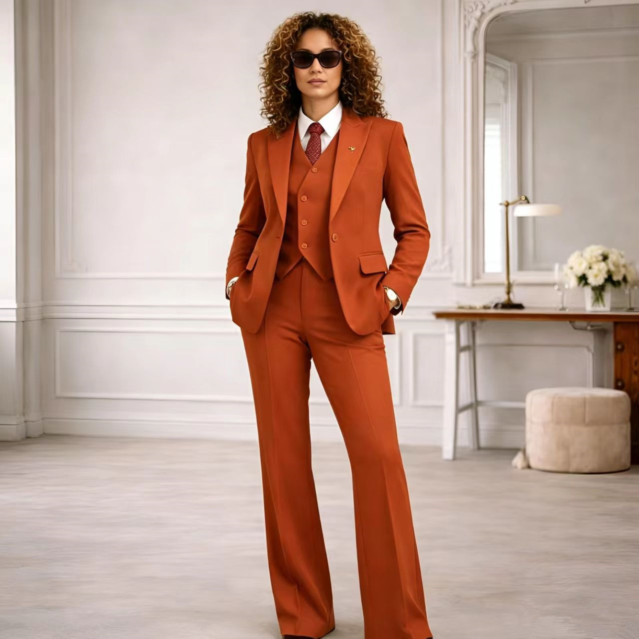 Women Formal Wear Tailor - Damskie garnitury Rust, 3-częściowe, vintage retro,