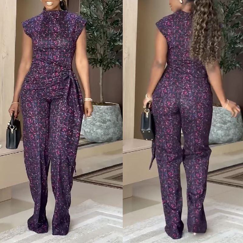 Women'S Formal Wear With Pants - Elegancki damski dwuczęściowy zestaw z afrykańskim