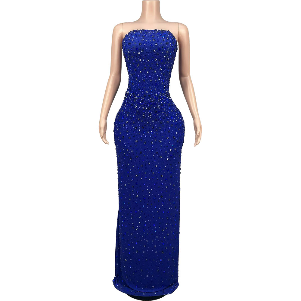 Women'S Red Formal Wear - Błyszcząca, niebieska suknia wieczorowa bez ramiączek