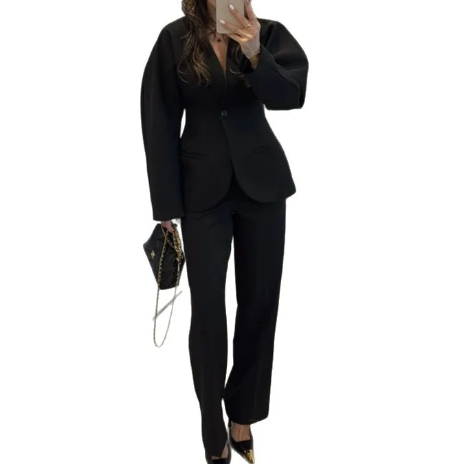 Damski czarny garnitur z dekol – Women Formal Wear With Tie recenzja i cena