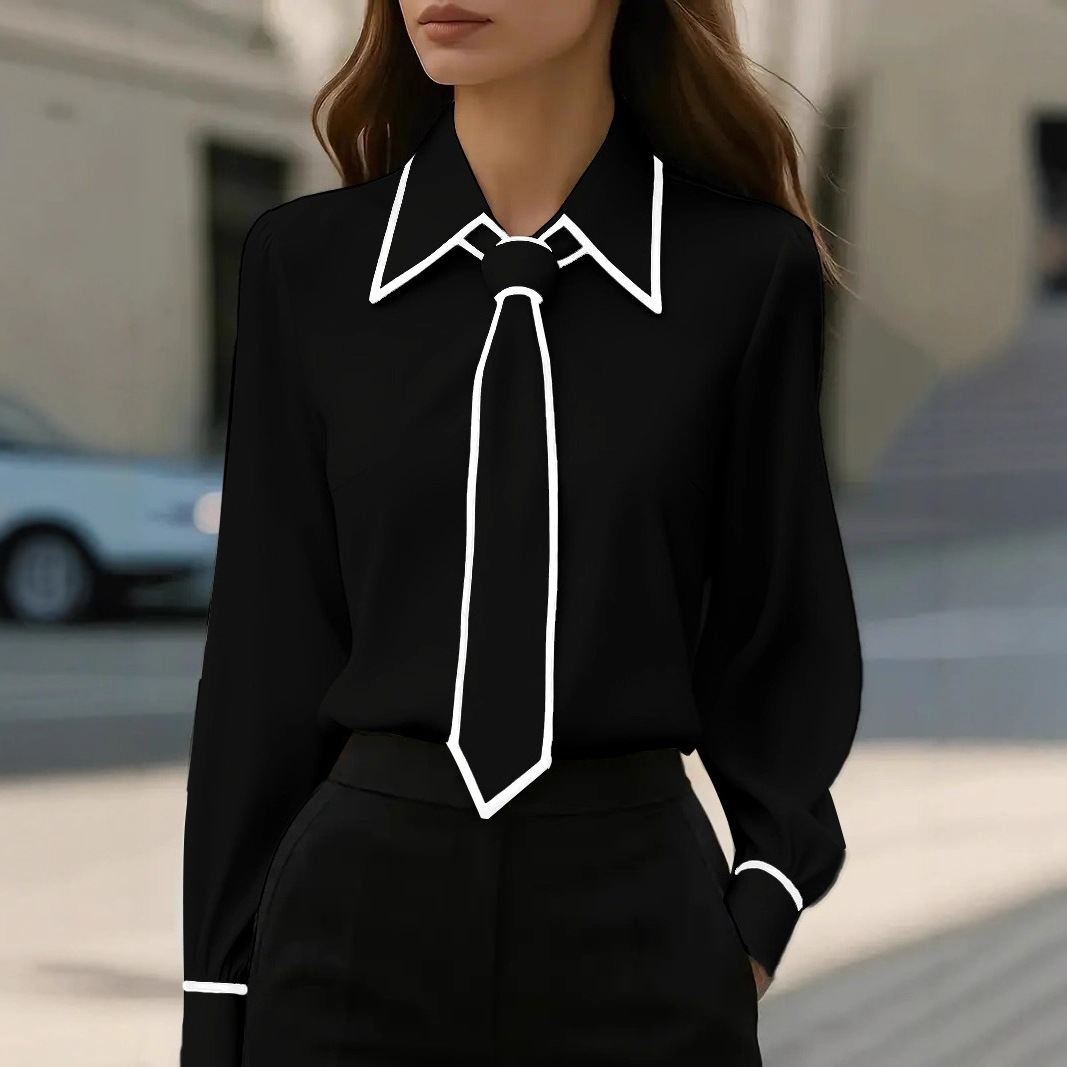 Damska bluzka z kontrastowym w – Women Formal Wear With Tie recenzja i cena
